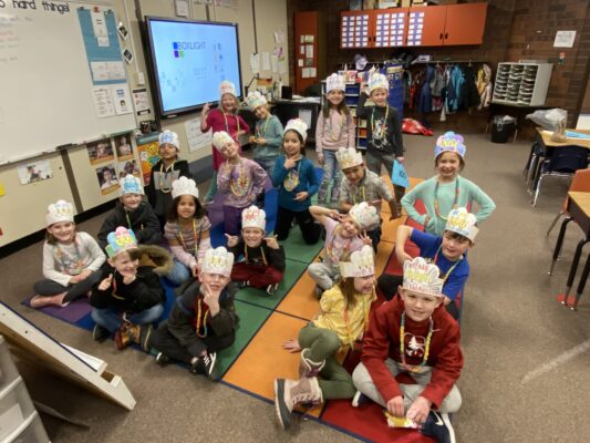 students celebrating the 100th day of school.